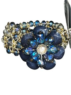 Desireè Flower AB Crystal Rhinestone Glass Bead Gold Tone Stretch Bracelet